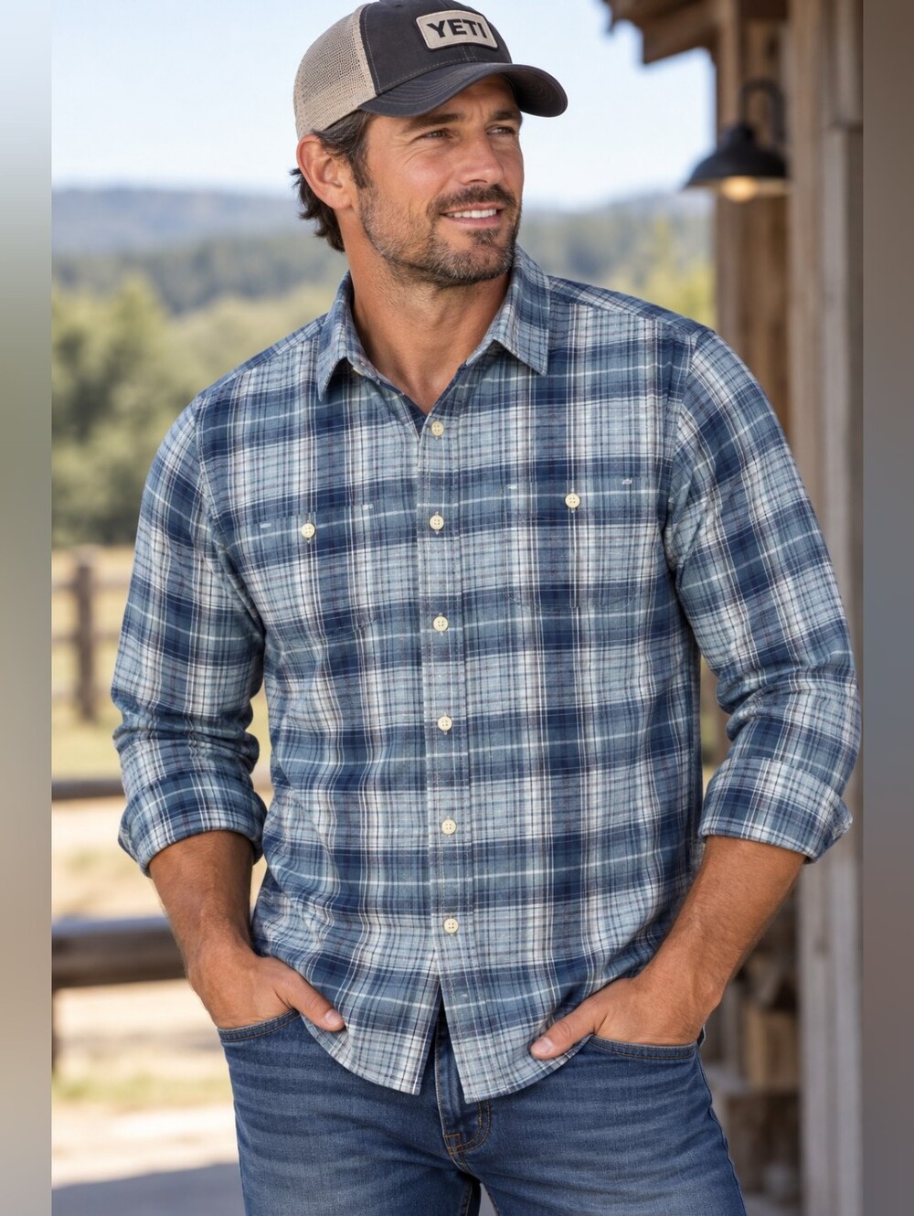 Lucky Brand Blue Plaid Long-Sleeve Button-Down Shirt - Large